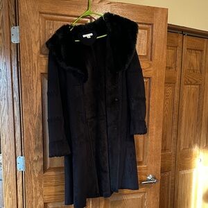 Coldwater Creek Black Fur-Trimmed Trench Coat